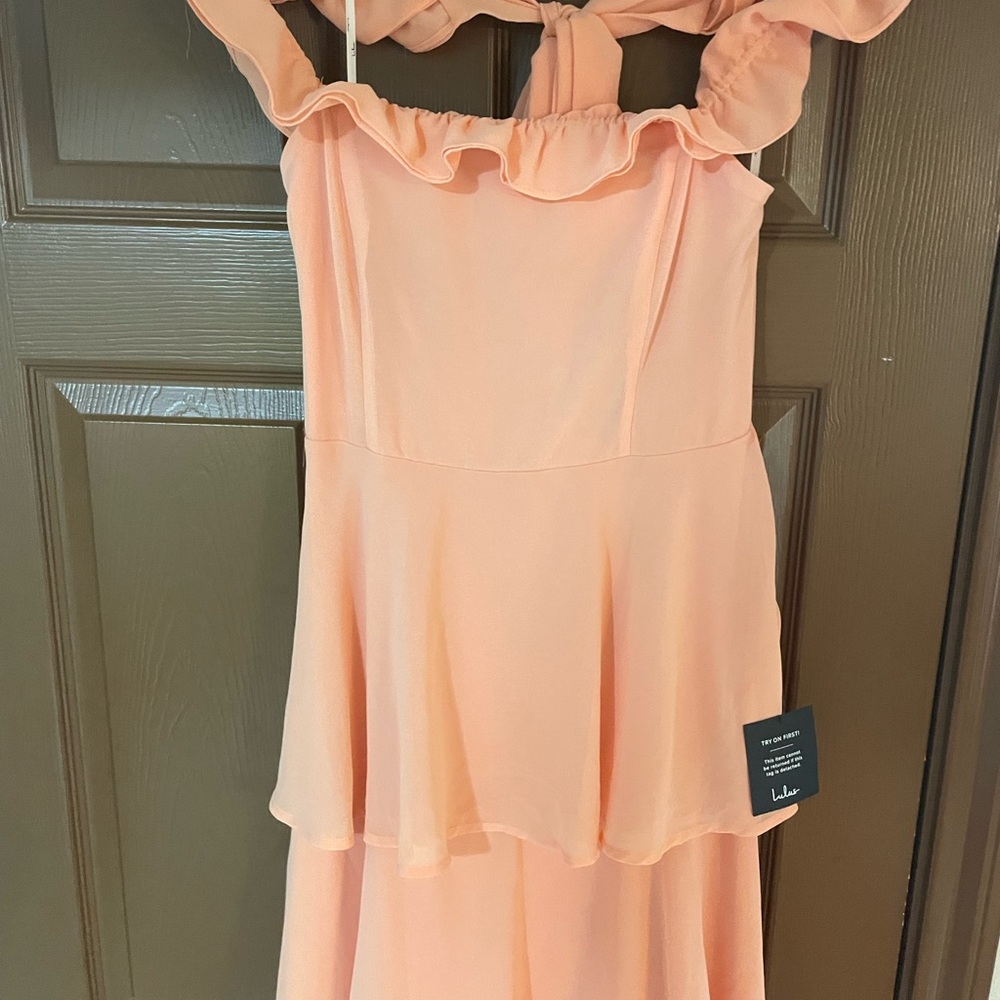 LULUS Peach Ruffle Halter Dress - Picture 6 of 11